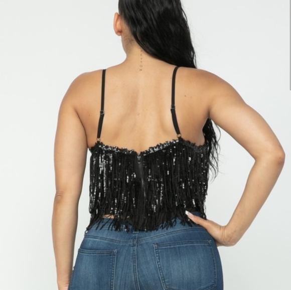 Fuschia Sequin Fringe Top - Picture 2 of 2